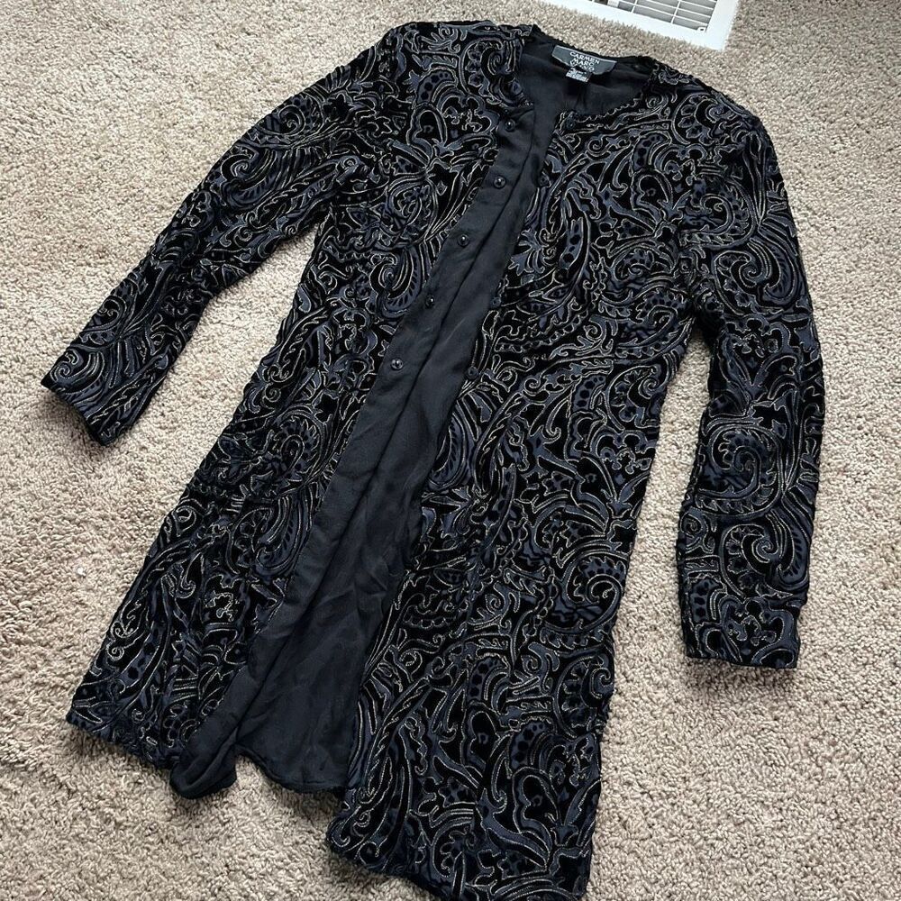 VTG Carmen Marc Valvo Velvet Burnout Evening Coat Silk Lined NWT M